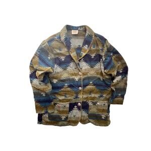 Teddi Southwestern Aztec Cardigan Blanket Sweater Green Blue Unisex Womens M/L?